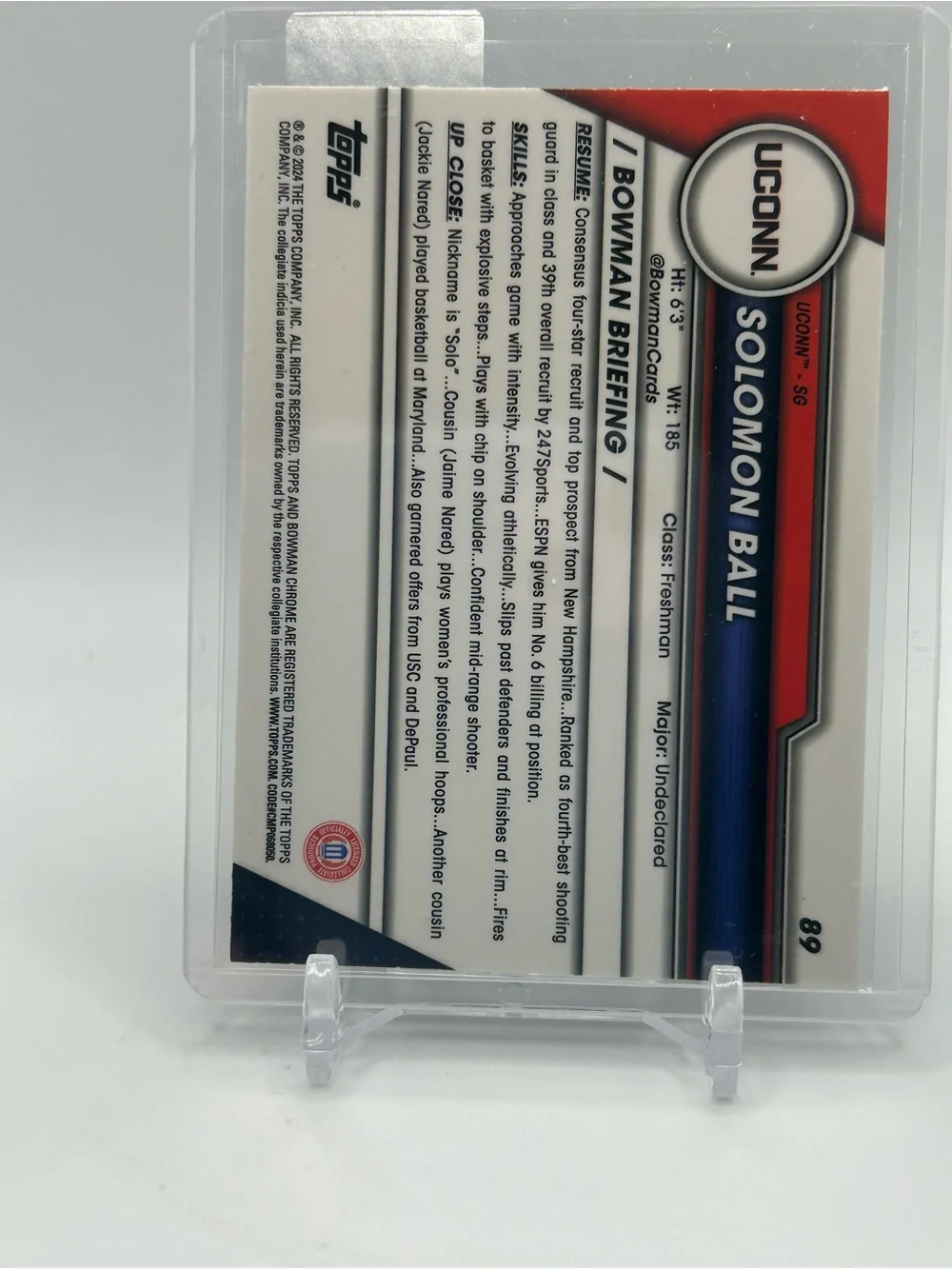 Solomon Ball UConn Topps Card 🏀 1st Bowman
